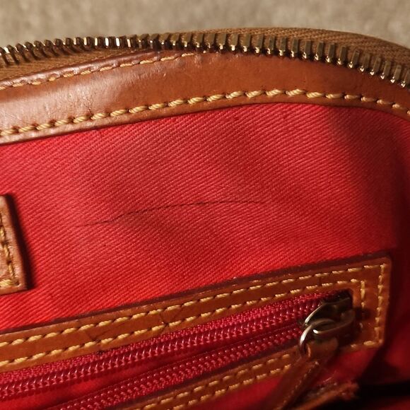 Dooney & Bourke Cream & Brown Ostrich-Inspired Leather Zip Satchel - Picture 13 of 16